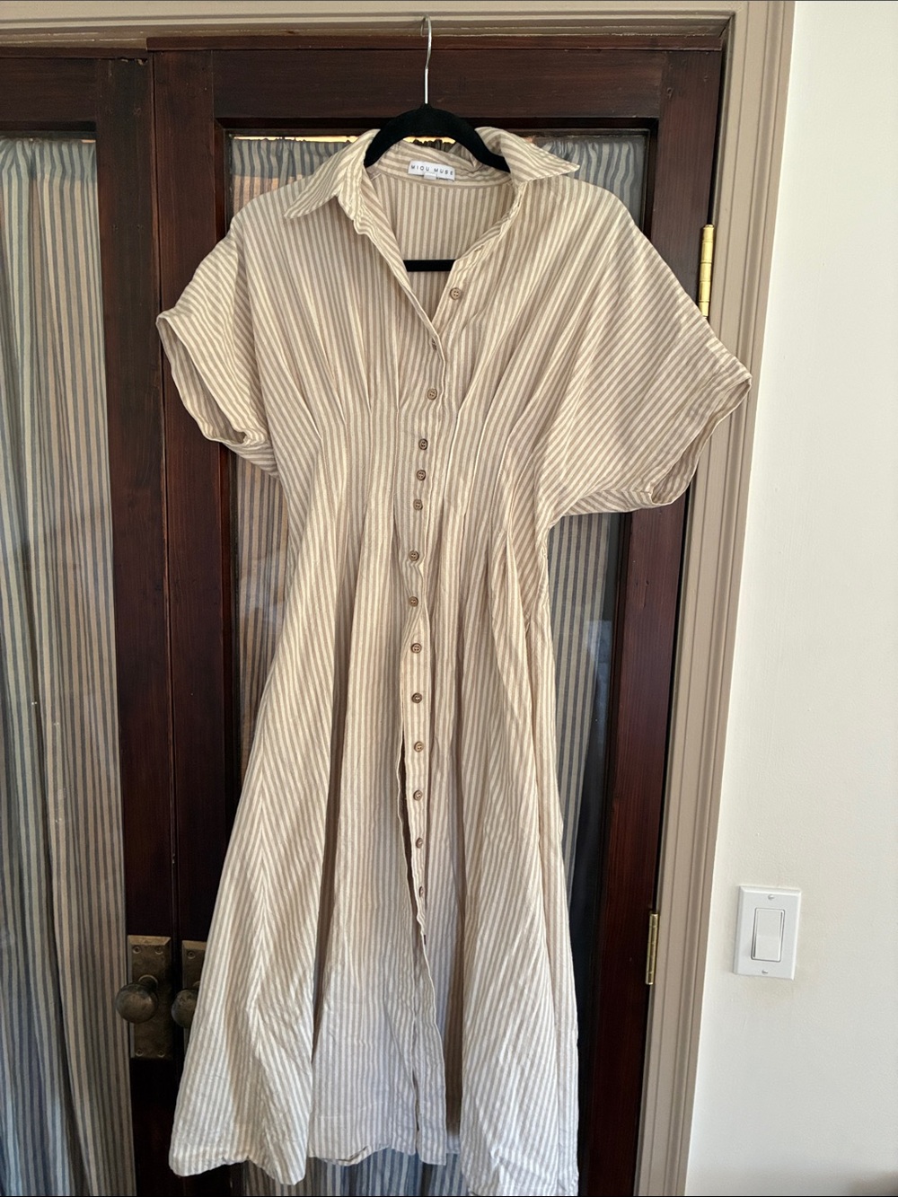 Light Beige Striped Button-Down Maxi Dress by Rails